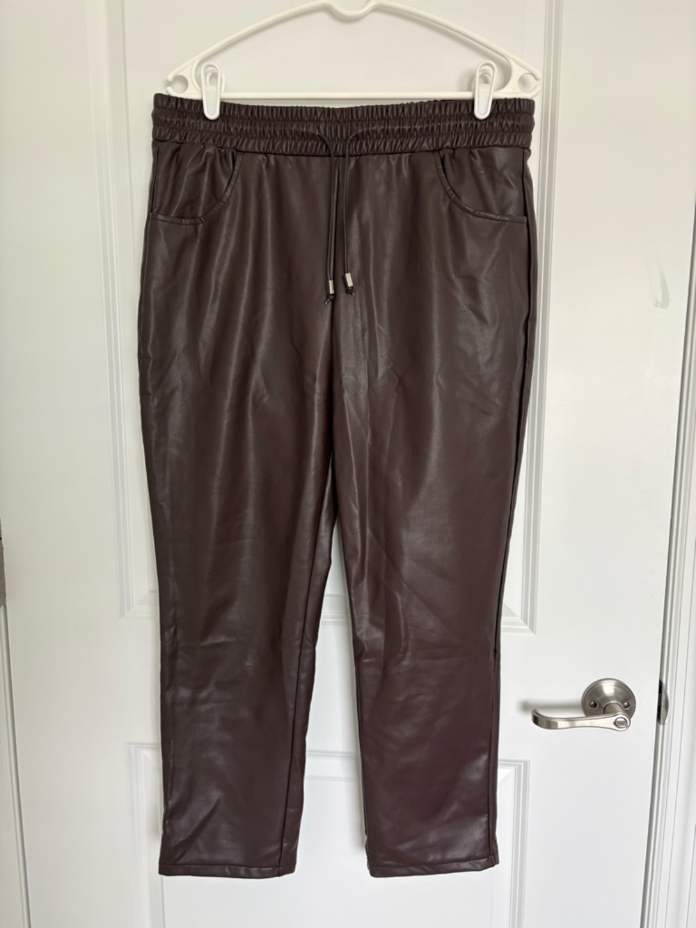 NWT HALARA Faux Leather Joggers in Dark Brown